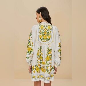 FARM Rio White Sicily Dress with Yellow and Green Floral Design Size S